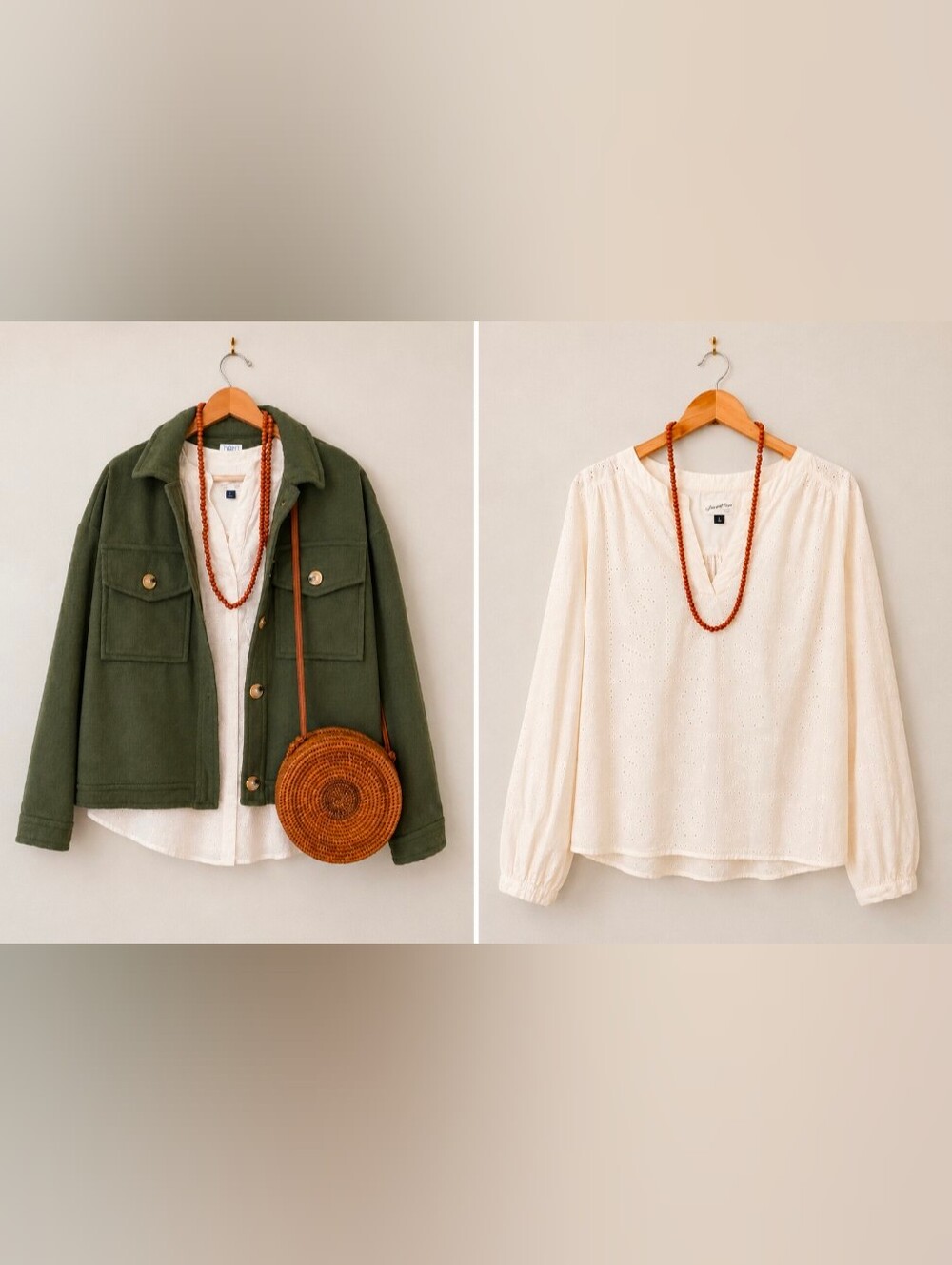 4 Piece Bundle | Oversized Olive Jacket | Blouse | Basket Purse | Necklace - Picture 2 of 13